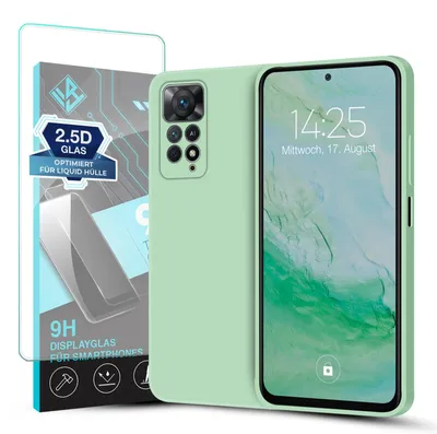 Produktbild von Hülle für Xiaomi Redmi Note 11 / 11S mit 9H Displayglas Displayschutz Case Cover Bumper Smartphone Softgrip Schutzhülle Farbe: Türkis