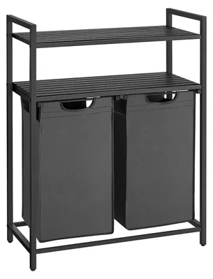 Obrázek produktu pro Koš na prádlo s policemi, 16 přihrádek – materiál: MDF, ocel, tkanina Oxford – nosnost: 30 kg – rozměry: 73 x 33 x 92 cm