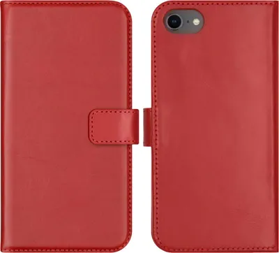 Zdjęcie produktu dla Selencia Genuine Leather Bookcase dla Apple iPhone SE (2022 / 2020) / 8 / 7 / 6(s) - Czerwony