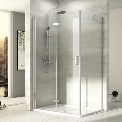 Produktbild von EMKE Duschkabine 120 x 90 x 195cm Eckeinstieg Falttür Dusche 180º Klappbar Duschwand Duschabtrennung mit Seitenwand 6mm ESG Sicherheitsglas