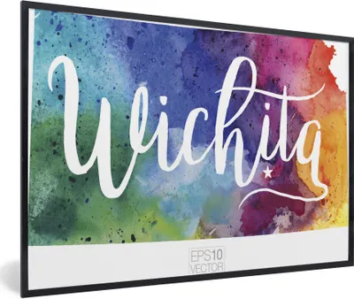 Produktbild von MuchoWow® Gerahmtes Poster Eine Illustration der Stadt Wichita in Kansas mit einem bunten Rahmen 30x20 cm - Poster mit Schwarzem Bilderrahmen Wandposter Rahmen Foto Bilder - Kunstdruck - Bild-Poster