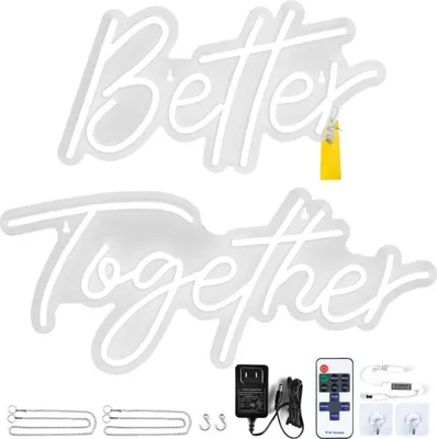 Obrázek produktu pro Neonový světelný nápis 32 W - Světelná reklamní cedule Better Together - Better 43,2 x 23 cm - Together 61 x 25,4 cm - Vstupní napětí 100-240 V - Vyrobeno ze silikonu a akrylu - Dekorativní světelná cedule LED s neonovou LED diodou
