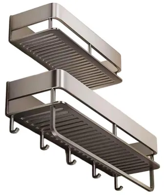 Produktbild von Duschkorb 2er Set ohne Bohren Raumfahrtaluminium 40 cm mit 5 Haken