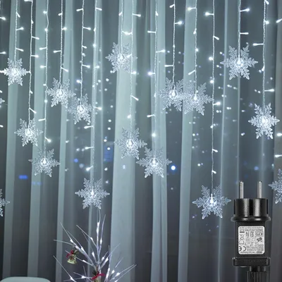 Produktbild von 94 LED Schneeflocke Lichterkette Lichtervorhang Wasserdicht Weihnachten Garten Party Dekoration, Weiß