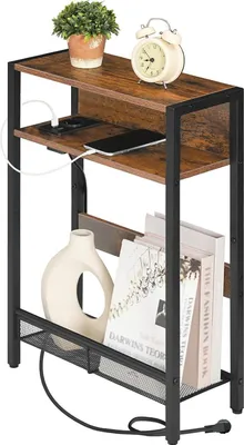 Produktbild von Beistelltisch mit Ladestation und Holzwerkstoffplatten, Vintagebraun/Schwarz