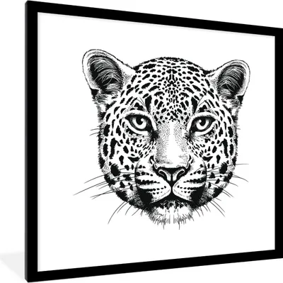 Produktbild von MuchoWow® MuchoWow® Gerahmtes Poster Panther - Schwarz - Weiß - Illustration 40x40 cm - Poster mit zchwarzem Bilderrahmen - Poster - Plakat im Rahmen