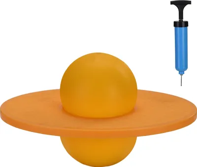 Image de Relaxdays Pogo Ball pour enfants, jusqu'à 100 kg, jouet de saut d'extérieur, balle de saut avec socle, équilibre, dimensions : 25 x 39 x 28 cm, jaune