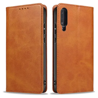 Produktbild von Handyhülle für Samsung Galaxy A50 Kunstleder Flip Cover Hülle Klapphülle Case Kartenfach Farbe: Hellbraun