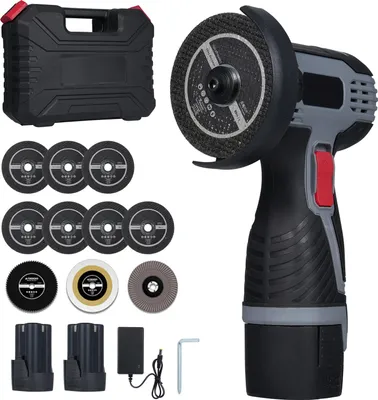 Zdjęcie produktu dla Szlifierka kątowa 28000RPM Akumulatorowa szlifierka kątowa Elektryczne narzędzie szlifierskie Mini szlifierka kątowa z akumulatorem 16,8V 2*1500mAh i tarczami tnącymi Cyfrowy wyświetlacz LED do cięcia polerowanej cegły i drewna