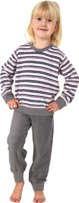 Produktbild von Cooler Mädchen Frottee Pyjama Schlafanzug mit Bündchen in Streifenoptik - 291 701 13 569, Farbe:rosa, Größe:116