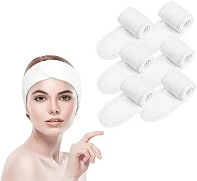 Produktbild von 6Stk Kosmetishe Haarband mit Klettverschluss, SPA Stirnband Frottee Haarschutzband für Duschen, Make Up und Kosmetik (Weiß2)