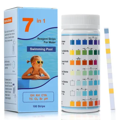 Produktbild von 7-in-1 Pool-Teststreifen, 100 Stück, Wasserqualität messen, für Spa und Schwimmbad