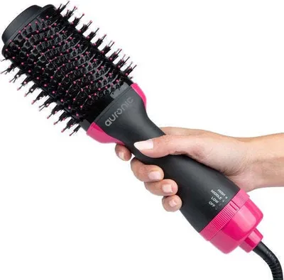 Zdjęcie produktu dla Okrągła szczotka do suszenia włosów Auronic 3 w 1 - długie/krótkie/stylowe/loki - czarna/różowa