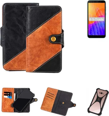 Produktbild von K-S-Trade Handyhülle Schutzhülle Bookstyle Case Wallet-Case kompatibel mit Huawei Y5p Handy Cover Bumper Klapphülle schwarz hellbraun 1x