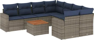 Produktbild von vidaXL 9-tlg. Garten-Sofagarnitur mit Kissen Grau Poly Rattan