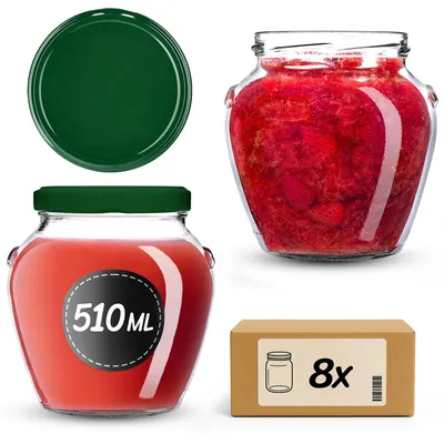 Zdjęcie produktu dla Słoiki do wekowania KADAX 510 ml z zakrętką fi82mm, słoiki z zakrętką, słoiki do wekowania, słoiki do przetworów, słoiki do wekowania (zielone, 8 sztuk)