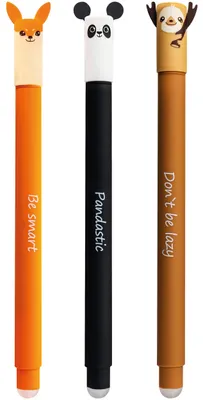 Produktbild von EBERHARD FABER 599019 - Tintenroller radierbar, 3 Animal Erase it Stifte, Panda, Fuchs, Faultier, Gelschreiber blau 0,7 mm