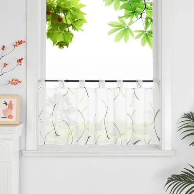 Image de Rideau de fenêtre transparent - Rideau plissé de style bistrot - Moderne - Rideau court avec passants - Vert - Dimensions : 30 x 120 cm