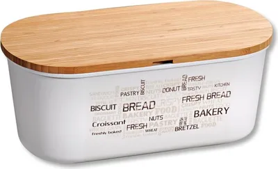 Produktbild von KESPER Brotbox weiß 38500, 34x20x14,5 cm – Brotkasten aus PET-Kunststoff mit Holzdeckel als Schneidebrett
