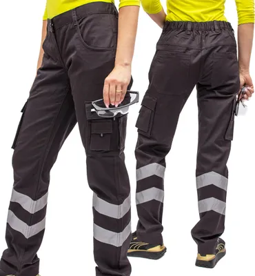 Produktbild von FIRI Damen-Arbeitshose mit Reflektoren an den Beinen 100% Baumwolle, schwarz, 32
