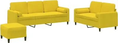 Produktbild von vidaXL 3-tlg. Sofagarnitur mit Kissen Gelb Samt