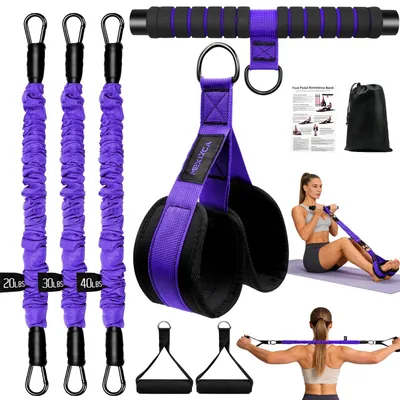 Produktbild von Pedal-Widerstandsband, 3 Widerstandsschläuche, 20-90 lbs, lila, für Pilates