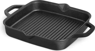 Zdjęcie produktu dla Żeliwna patelnia grillowa 26 cm do idealnego grillowania mięsa i warzyw