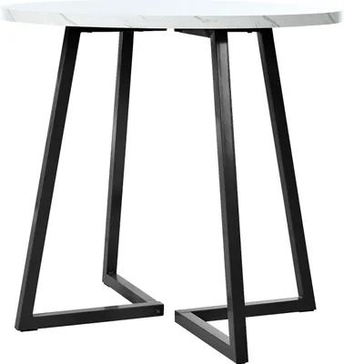 Image de OKWISH Table À Manger Ronde - Plateau Marbré Avec Pieds Métal Noir Pour Salon Et Cuisine, 80 x 75 cm - Noir