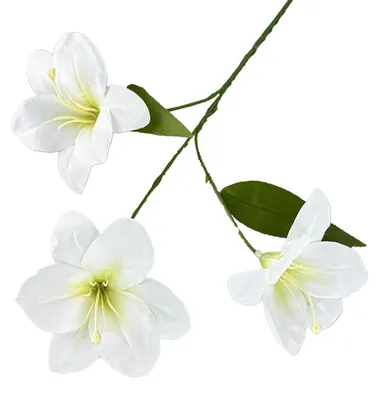 Produktbild von Künstliche Lilienblüte, 3 Köpfe, voll erblüht, künstlicher Lilienzweig mit Blättern, realistische Haptik, künstliche Lilienblüte für DIY-Hochzeitssträuße und Blumenarrangements