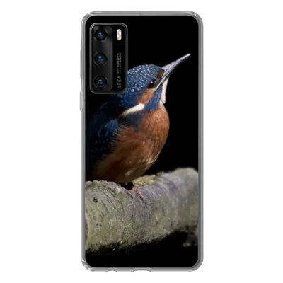 Produktbild von MuchoWow® Handyhülle Schutzhülle Hülle für Huawei P40 Eisvogel - Zweig - Federn - Schwarz Silikon Softcase Handy Hülle - Handytasche