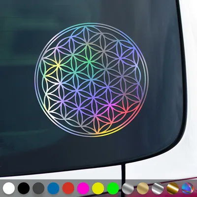 Produktbild von PantherPixel Blume des Lebens Aufkleber Lebensblume Yoga Sticker Auto Geschenkidee Farbe Oilslick-Hologramm