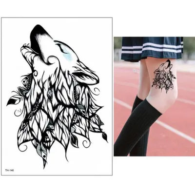 Produktbild von Temporäres Tattoo Wolf Federn Design Temporary Klebetattoo Körperkunst