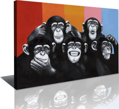 Produktbild von 80 x 60 cm Bild auf Leinwand Affen bunt 4004-SCT deutsche Marke und Lager - Die Bilder / das Wandbild / der Kunstdruck ist fertig gerahmt