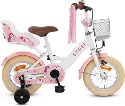Obrázek produktu pro Dětské kolo SJOEF Dolly s sedačkou pro panenku, 12 palců | Vhodné pro děti ve věku 2-4 roky | Velikost oblečení 90-105 cm | Kolo pro dívky/děti s bočními kolečky | Nastavitelná sedadla a řídítka