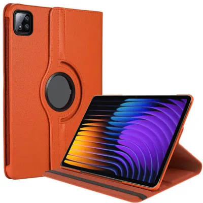 Image de Coque pour Xiaomi Pad 7 / 7 Pro, Protection Rotation 360° Antichoc Cuir Synthétique Orange