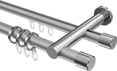 Produktbild von Interdeco Rundrohr-Innenlaufstange / Gardinenstange (Kombination) Silbergrau / Chrom, Typ Platon Santo (Kappe), 20 mm Ø 2-läufig, 520 cm