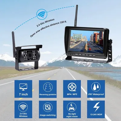 Productafbeelding van Achteruitrijcamera Draadloos - Parkeersensoren - Vrachtwagens - Bussen - Bestelwagens - 2 Camera's - 12/24V