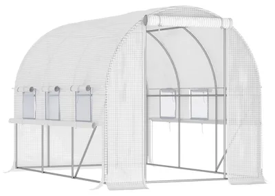 Image de Serre en plastique de 6 m² (tunnel de jardin, 295 x 200 x 200 cm), film maillé en PE 140 g/m², armature en acier galvanisé, serre à tomates avec 6 fenêtres et une porte à fermeture éclair