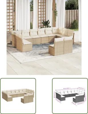 Produktbild von The Living Store 12-tlg. Garten-Sofagarnitur mit Kissen Beige Poly Rattan