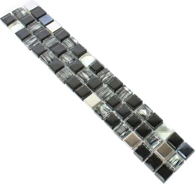 Produktbild von Glas Metall Mosaikbordüre Mexicali Schwarz Grau Silber
