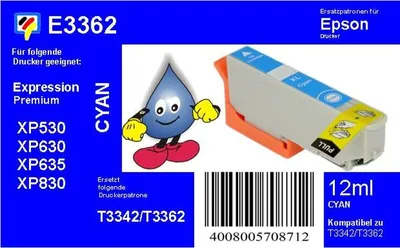 Produktbild von Dr. Inkjet Druckerpatrone - cyan mit 12ml Inhalt - ersetzt T3362