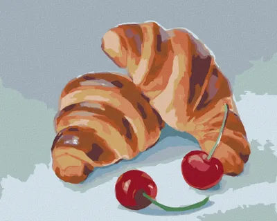 Produktbild von Zuty - Malen nach Zahlen - CROISSANT UND KIRSCHEN (MYROSLAVA VOLOSCHUK), 40x50 cm, mit Keilrahmen (bereits gespannt)