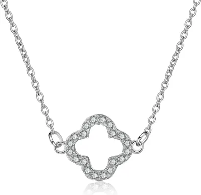 Produktbild von Halskette LARA 925 Sterling Silber rhodiniert Zirkonia Kleeblatt-Charm 41 cm Kette 10x10 mm