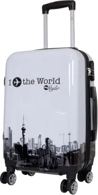 Produktbild von Polycarbonat Kleiner Handgepäck Reisekoffer Fly the world weiß 55 cm Motivkoffer