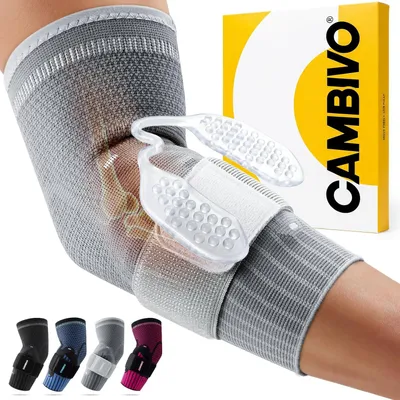 Produktbild von CAMBIVO Ellenbogenbandage mit Dual Silikonpolster für Tennisarm & Golferarm, Kompressions Arm Sleeve mit Verstellbarem Riemen, Bandage Ellenbogen Herren Damen für Sport & Schmerzlinderung
