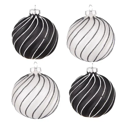 Immagine prodotto di Clayre & Eef Set di 4 gingilli natalizi Ø 8 cm in vetro grigio nero