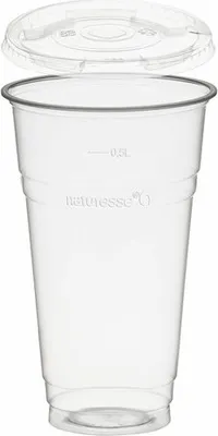 Produktbild von 50xTrinkbecher 500ml + Deckel mit Halmstanzung aus Biokunststoff(PLA)