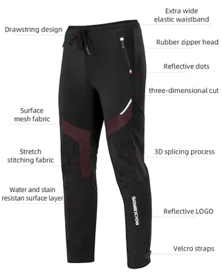 Obrázok produktu pre Pánske cyklistické nohavice - model YPK007-1, fleecové, vetruodolné, teplé, s reflexným logom, s nastaviteľnou šnúrkou, vhodné pre teploty 2–15 °C, veľkosť EU XL
