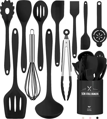 Produktbild von OKWISH Küchenhelfer-Set, 12-teilig, Silikon-Kochutensilien, Kochutensilien-Set, hitzebeständiges Kochgeschirr mit Utensilienhalter, Küchenutensilien