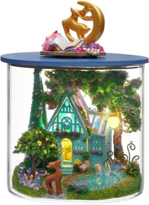 Produktbild von Habarri | Miniaturhaus - DIY-Puppenhaus - Holzhaus mit Möbeln und LED-Beleuchtung - Geschenk für Kinder - Türkiser See